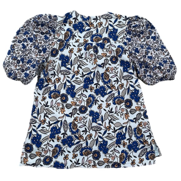 Shoshanna Odelia Floral Blouse Short Puff Sleeve Designer Womens Sz XS MSRP $320 - Picture 6 of 14